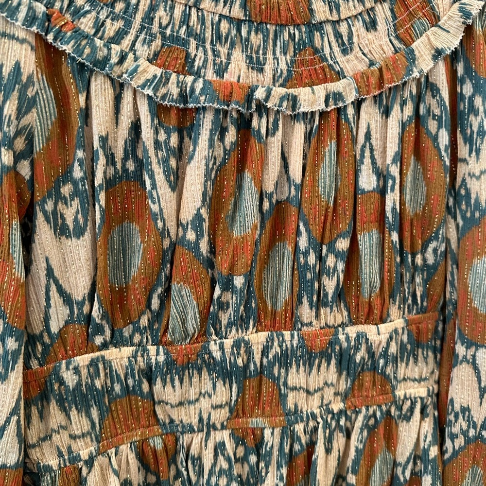 Ulla Johnson chiffon Ikat print lurex top. - Picture 3 of 5